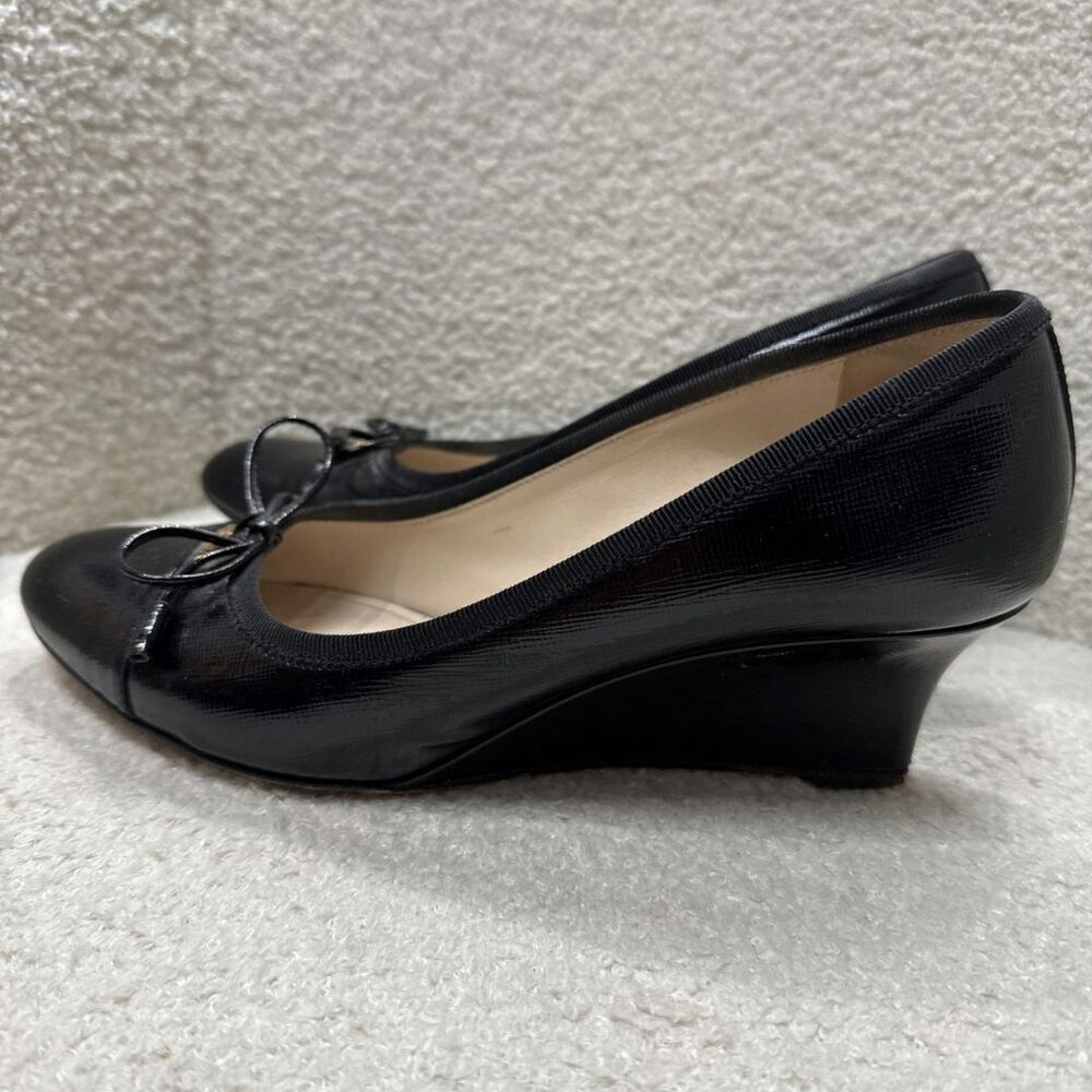 PRADA SAFFIANO Leather Logo Bow Tie Wedges - Picture 7 of 8
